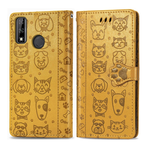 Cute Cat and Dog Embossed Horizontal Flip Leather Case with Holder & Card Slots & Wallet & Cartoon Clasp & Lanyard, For OPPO A5 (2020), For Huawei Y8S, For Samsung Galaxy A21, For Galaxy A21