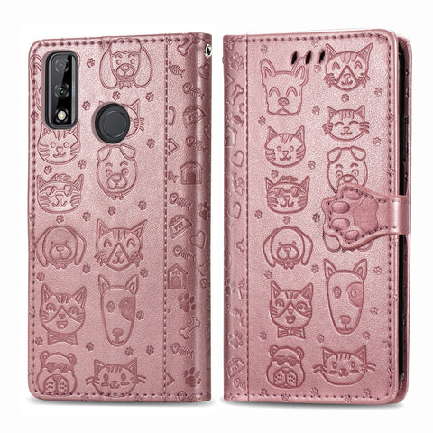 Cute Cat and Dog Embossed Horizontal Flip Leather Case with Holder & Card Slots & Wallet & Cartoon Clasp & Lanyard, For OPPO A5 (2020), For Huawei Y8S, For Samsung Galaxy A21, For Galaxy A21