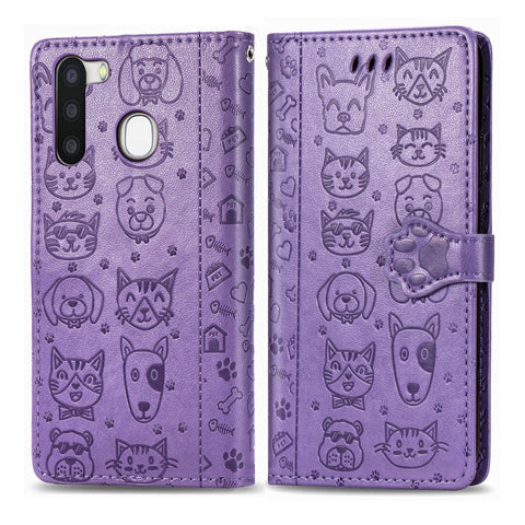 Cute Cat and Dog Embossed Horizontal Flip Leather Case with Holder & Card Slots & Wallet & Cartoon Clasp & Lanyard, For OPPO A5 (2020), For Huawei Y8S, For Samsung Galaxy A21, For Galaxy A21
