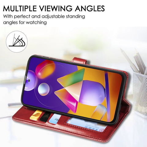 Solid Color Leather Buckle Phone Case with Lanyard & Photo Frame & Card Slot & Wallet & Stand Function, For Samsung Galaxy M31s