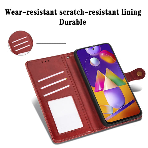 Solid Color Leather Buckle Phone Case with Lanyard & Photo Frame & Card Slot & Wallet & Stand Function, For Samsung Galaxy M31s