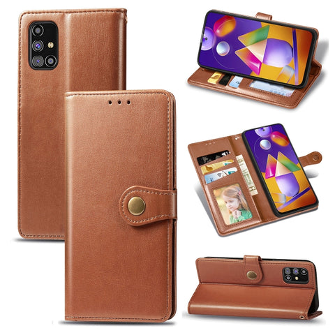 Solid Color Leather Buckle Phone Case with Lanyard & Photo Frame & Card Slot & Wallet & Stand Function, For Samsung Galaxy M31s