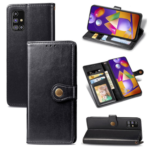 Solid Color Leather Buckle Phone Case with Lanyard & Photo Frame & Card Slot & Wallet & Stand Function, For Samsung Galaxy M31s