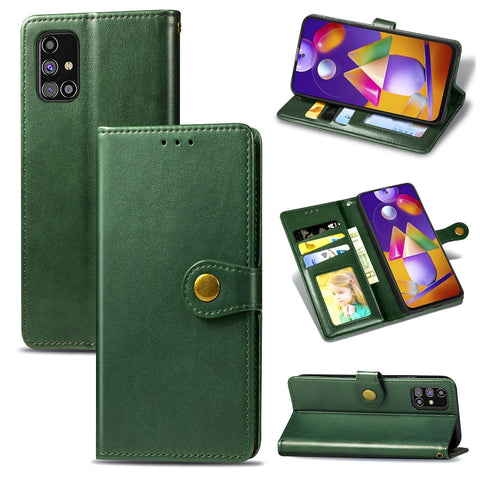 Solid Color Leather Buckle Phone Case with Lanyard & Photo Frame & Card Slot & Wallet & Stand Function, For Samsung Galaxy M31s