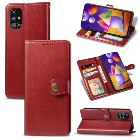 Solid Color Leather Buckle Phone Case with Lanyard & Photo Frame & Card Slot & Wallet & Stand Function, For Samsung Galaxy M31s