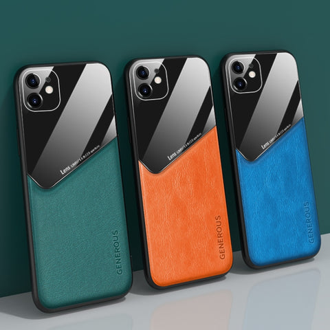 All-inclusive Leather + Organic Glass Phone Case with Metal Iron Sheet, For iPhone 12 mini, For iPhone 12, For iPhone 12 Pro Max