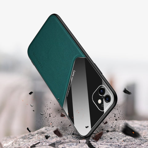 All-inclusive Leather + Organic Glass Phone Case with Metal Iron Sheet, For iPhone 12 mini, For iPhone 12, For iPhone 12 Pro Max