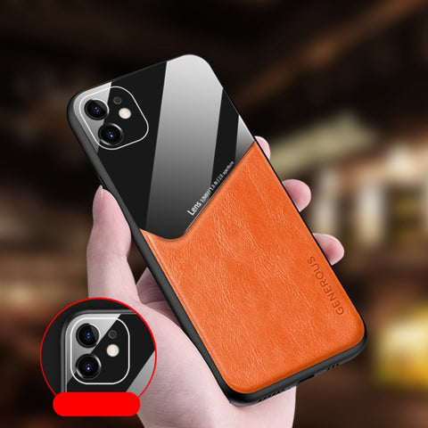 All-inclusive Leather + Organic Glass Phone Case with Metal Iron Sheet, For iPhone 12 mini, For iPhone 12, For iPhone 12 Pro Max