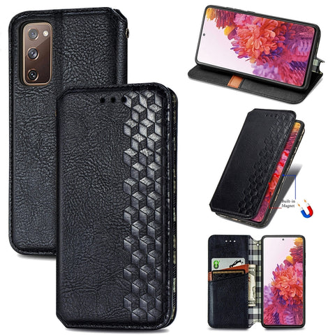 Cubic Grid Pressed Horizontal Flip Magnetic PU Leather Case with Holder & Card Slots & Wallet, For Samsung Galaxy S20 FE(4G/5G) / S20 Lite, For Galaxy S20 FE(4G/5G) / S20 Lite