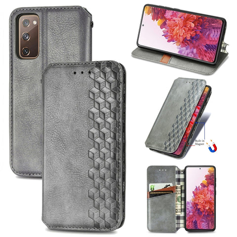 Cubic Grid Pressed Horizontal Flip Magnetic PU Leather Case with Holder & Card Slots & Wallet, For Samsung Galaxy S20 FE(4G/5G) / S20 Lite, For Galaxy S20 FE(4G/5G) / S20 Lite