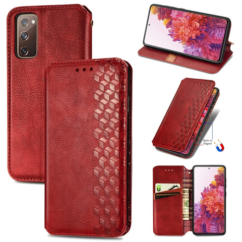 Cubic Grid Pressed Horizontal Flip Magnetic PU Leather Case with Holder & Card Slots & Wallet, For Samsung Galaxy S20 FE(4G/5G) / S20 Lite, For Galaxy S20 FE(4G/5G) / S20 Lite