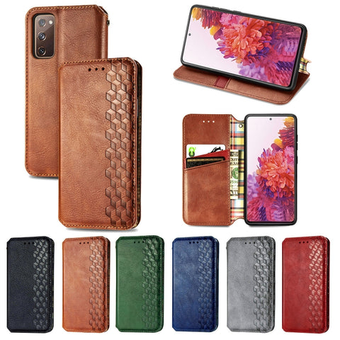 Cubic Grid Pressed Horizontal Flip Magnetic PU Leather Case with Holder & Card Slots & Wallet, For Samsung Galaxy S20 FE(4G/5G) / S20 Lite, For Galaxy S20 FE(4G/5G) / S20 Lite
