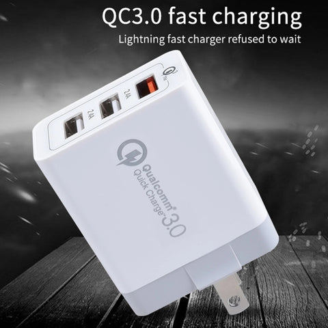 SDC-30W 2 in 1 USB to 8 Pin Data Cable + 30W QC 3.0 USB + 2.4A Dual USB 2.0 Ports Mobile Phone Tablet PC Universal Quick Charger Travel Charger Set,  US Plug, with 8 Pin Cable, US Plug