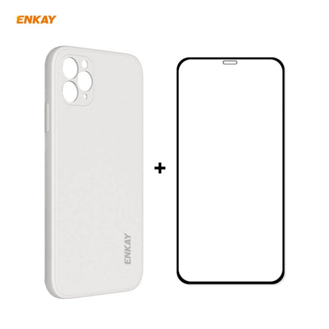 For iPhone 11 Pro Max Hat-Prince ENKAY ENK-PC0662 Liquid Silicone Straight Edge Shockproof Protective Case + 0.26mm 9H 2.5D Full Glue Full Coverage Tempered Glass Protector Film, For iPhone 11 Pro Max