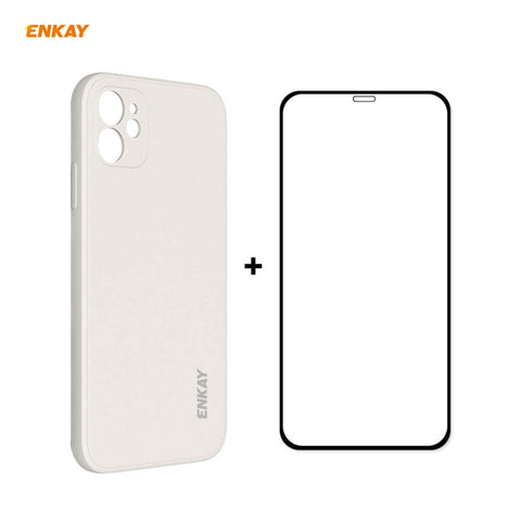 For iPhone 12 Hat-Prince ENKAY ENK-PC0682 Liquid Silicone Straight Edge Shockproof Case + 0.26mm 9H 2.5D Full Glue Tempered Glass Film, For iPhone 12
