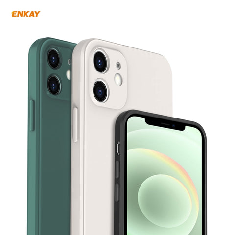 For iPhone 12 Hat-Prince ENKAY ENK-PC0682 Liquid Silicone Straight Edge Shockproof Case + 0.26mm 9H 2.5D Full Glue Tempered Glass Film, For iPhone 12