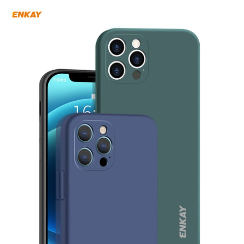 For iPhone 12 Pro Hat-Prince ENKAY ENK-PC0692 Liquid Silicone Straight Edge Shockproof Case + 0.26mm 9H 2.5D Full Glue Tempered Glass Film, For iPhone 12 Pro