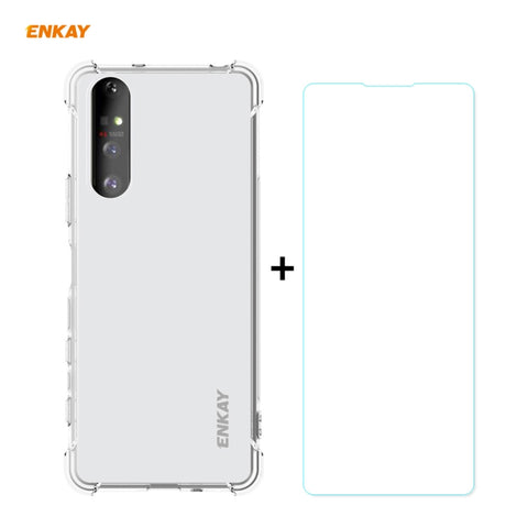 Hat-Prince ENKAY Clear TPU Shockproof Case Soft Anti-slip Cover + 0.26mm 9H 2.5D Tempered Glass Protector Film, For Motorola Moto G9 Plus, For Motorola Moto G9 / G9 Play, For Samsung Galaxy A42 5G, For Samsung Galaxy M31s, for Sony Xperia 5 II         ...