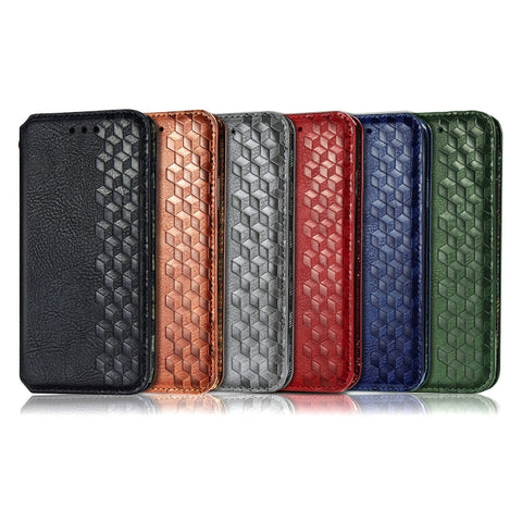 Cubic Grid Pressed Horizontal Flip Magnetic PU Leather Case with Holder & Card Slots & Wallet, For OnePlus 8T, For Xiaomi Mi 10T / Redmi K30S, For Samsung Galaxy A21 (JP Version), For Nokia 2.4, For vivo Y20