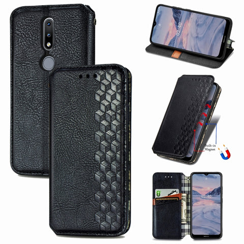 Cubic Grid Pressed Horizontal Flip Magnetic PU Leather Case with Holder & Card Slots & Wallet, For OnePlus 8T, For Xiaomi Mi 10T / Redmi K30S, For Samsung Galaxy A21 (JP Version), For Nokia 2.4, For vivo Y20