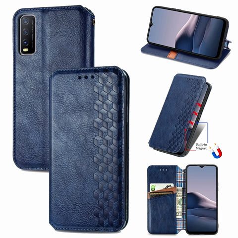 Cubic Grid Pressed Horizontal Flip Magnetic PU Leather Case with Holder & Card Slots & Wallet, For OnePlus 8T, For Xiaomi Mi 10T / Redmi K30S, For Samsung Galaxy A21 (JP Version), For Nokia 2.4, For vivo Y20