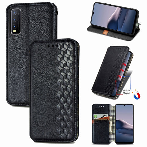 Cubic Grid Pressed Horizontal Flip Magnetic PU Leather Case with Holder & Card Slots & Wallet, For OnePlus 8T, For Xiaomi Mi 10T / Redmi K30S, For Samsung Galaxy A21 (JP Version), For Nokia 2.4, For vivo Y20
