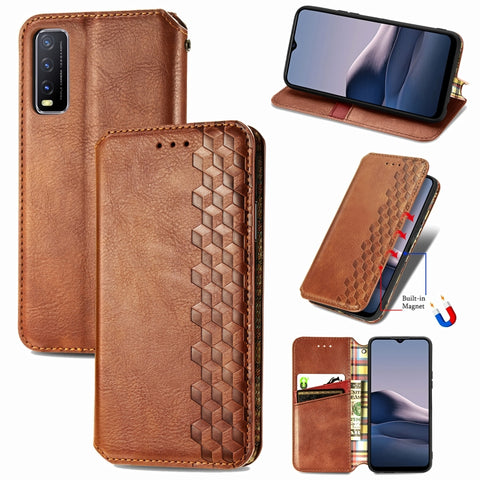 Cubic Grid Pressed Horizontal Flip Magnetic PU Leather Case with Holder & Card Slots & Wallet, For OnePlus 8T, For Xiaomi Mi 10T / Redmi K30S, For Samsung Galaxy A21 (JP Version), For Nokia 2.4, For vivo Y20