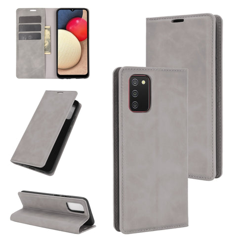 For Samsung Galaxy A02s (US Version) Retro-skin Business Magnetic Suction Leather Case with Holder & Card Slots & Wallet, For Galaxy A02s (US Version)