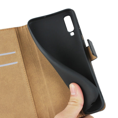 Leather Horizontal Flip Holster for Samsung Galaxy A70 with Magnetic Clasp and Bracket and Card Slot and Wallet, For Galaxy A70