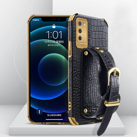 Electroplated TPU Crocodile Pattern Leather Case with Wrist Strap, For Samsung Galaxy A02, For Samsung  Galaxy A02s (EU Version), For Samsung Galaxy A12, For Samsung Galaxy A21S, For Samsung Galaxy A32 4G, For Samsung Galaxy S20 FE                     ...