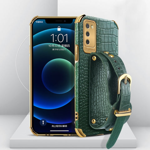 Electroplated TPU Crocodile Pattern Leather Case with Wrist Strap, For Samsung Galaxy A02, For Samsung  Galaxy A02s (EU Version), For Samsung Galaxy A12, For Samsung Galaxy A21S, For Samsung Galaxy A32 4G, For Samsung Galaxy S20 FE                     ...