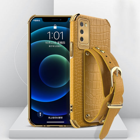 Electroplated TPU Crocodile Pattern Leather Case with Wrist Strap, For Samsung Galaxy A02, For Samsung  Galaxy A02s (EU Version), For Samsung Galaxy A12, For Samsung Galaxy A21S, For Samsung Galaxy A32 4G, For Samsung Galaxy S20 FE                     ...