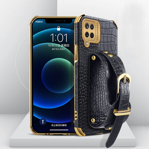 Electroplated TPU Crocodile Pattern Leather Case with Wrist Strap, For Samsung Galaxy A02, For Samsung  Galaxy A02s (EU Version), For Samsung Galaxy A12, For Samsung Galaxy A21S, For Samsung Galaxy A32 4G, For Samsung Galaxy S20 FE                     ...