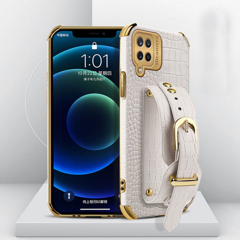 Electroplated TPU Crocodile Pattern Leather Case with Wrist Strap, For Samsung Galaxy A02, For Samsung  Galaxy A02s (EU Version), For Samsung Galaxy A12, For Samsung Galaxy A21S, For Samsung Galaxy A32 4G, For Samsung Galaxy S20 FE                     ...