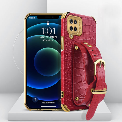 Electroplated TPU Crocodile Pattern Leather Case with Wrist Strap, For Samsung Galaxy A02, For Samsung  Galaxy A02s (EU Version), For Samsung Galaxy A12, For Samsung Galaxy A21S, For Samsung Galaxy A32 4G, For Samsung Galaxy S20 FE                     ...