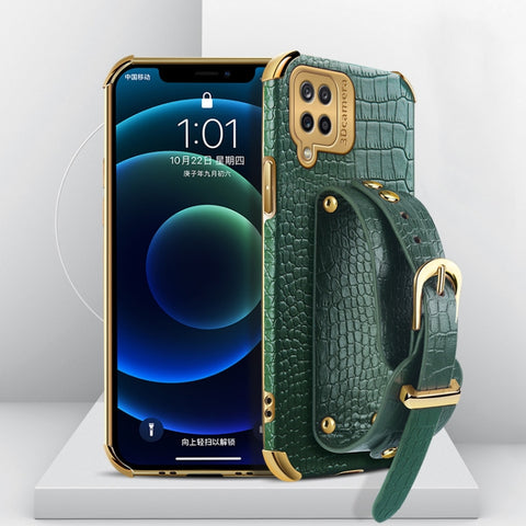 Electroplated TPU Crocodile Pattern Leather Case with Wrist Strap, For Samsung Galaxy A02, For Samsung  Galaxy A02s (EU Version), For Samsung Galaxy A12, For Samsung Galaxy A21S, For Samsung Galaxy A32 4G, For Samsung Galaxy S20 FE                     ...