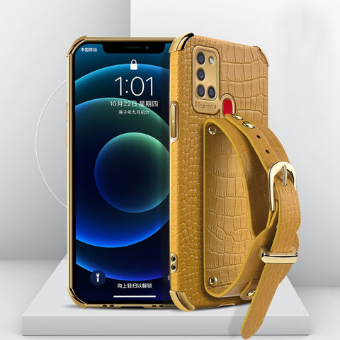 Electroplated TPU Crocodile Pattern Leather Case with Wrist Strap, For Samsung Galaxy A02, For Samsung  Galaxy A02s (EU Version), For Samsung Galaxy A12, For Samsung Galaxy A21S, For Samsung Galaxy A32 4G, For Samsung Galaxy S20 FE                     ...