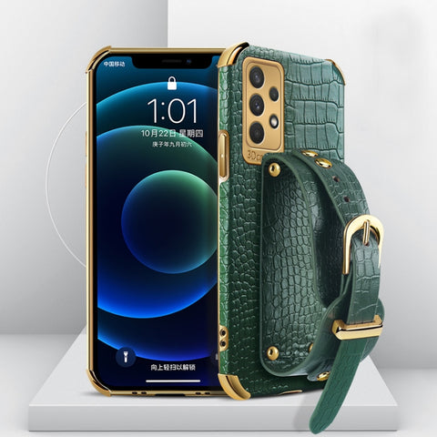 Electroplated TPU Crocodile Pattern Leather Case with Wrist Strap, For Samsung Galaxy A02, For Samsung  Galaxy A02s (EU Version), For Samsung Galaxy A12, For Samsung Galaxy A21S, For Samsung Galaxy A32 4G, For Samsung Galaxy S20 FE                     ...