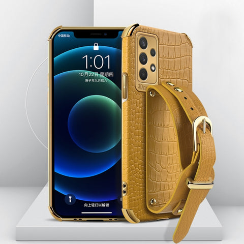 Electroplated TPU Crocodile Pattern Leather Case with Wrist Strap, For Samsung Galaxy A02, For Samsung  Galaxy A02s (EU Version), For Samsung Galaxy A12, For Samsung Galaxy A21S, For Samsung Galaxy A32 4G, For Samsung Galaxy S20 FE                     ...