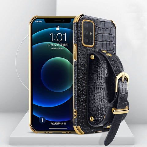 Electroplated TPU Crocodile Pattern Leather Case with Wrist Strap, For Samsung Galaxy A02, For Samsung  Galaxy A02s (EU Version), For Samsung Galaxy A12, For Samsung Galaxy A21S, For Samsung Galaxy A32 4G, For Samsung Galaxy S20 FE                     ...