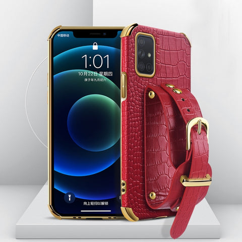 Electroplated TPU Crocodile Pattern Leather Case with Wrist Strap, For Samsung Galaxy A02, For Samsung  Galaxy A02s (EU Version), For Samsung Galaxy A12, For Samsung Galaxy A21S, For Samsung Galaxy A32 4G, For Samsung Galaxy S20 FE                     ...