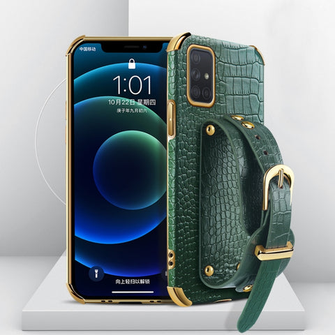 Electroplated TPU Crocodile Pattern Leather Case with Wrist Strap, For Samsung Galaxy A02, For Samsung  Galaxy A02s (EU Version), For Samsung Galaxy A12, For Samsung Galaxy A21S, For Samsung Galaxy A32 4G, For Samsung Galaxy S20 FE                     ...