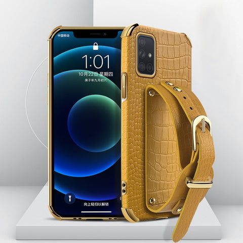 Electroplated TPU Crocodile Pattern Leather Case with Wrist Strap, For Samsung Galaxy A02, For Samsung  Galaxy A02s (EU Version), For Samsung Galaxy A12, For Samsung Galaxy A21S, For Samsung Galaxy A32 4G, For Samsung Galaxy S20 FE                     ...