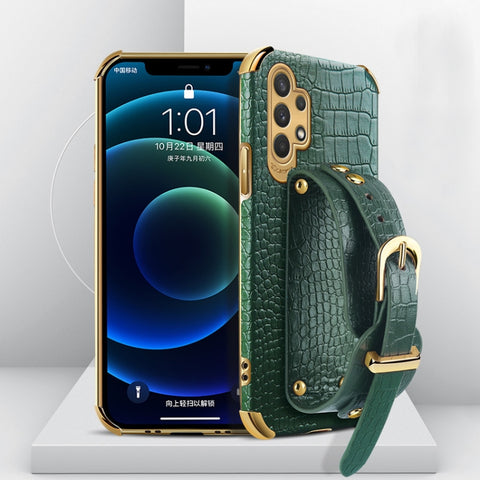 Electroplated TPU Crocodile Pattern Leather Case with Wrist Strap, For Samsung Galaxy A02, For Samsung  Galaxy A02s (EU Version), For Samsung Galaxy A12, For Samsung Galaxy A21S, For Samsung Galaxy A32 4G, For Samsung Galaxy S20 FE                     ...