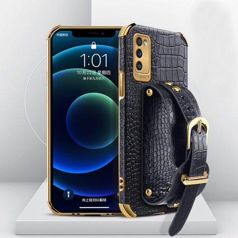 Electroplated TPU Crocodile Pattern Leather Case with Wrist Strap, For Samsung Galaxy A02, For Samsung  Galaxy A02s (EU Version), For Samsung Galaxy A12, For Samsung Galaxy A21S, For Samsung Galaxy A32 4G, For Samsung Galaxy S20 FE                     ...