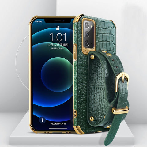 Electroplated TPU Crocodile Pattern Leather Case with Wrist Strap, For Samsung Galaxy A02, For Samsung  Galaxy A02s (EU Version), For Samsung Galaxy A12, For Samsung Galaxy A21S, For Samsung Galaxy A32 4G, For Samsung Galaxy S20 FE                     ...