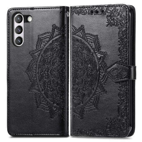 Halfway Mandala Embossing Pattern Horizontal Flip Leather Case with Holder & Card Slots & Wallet & Lanyard, For Galaxy S21 FE