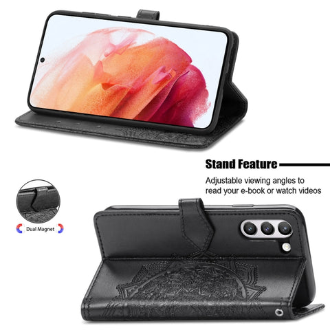 Halfway Mandala Embossing Pattern Horizontal Flip Leather Case with Holder & Card Slots & Wallet & Lanyard, For Galaxy S21 FE