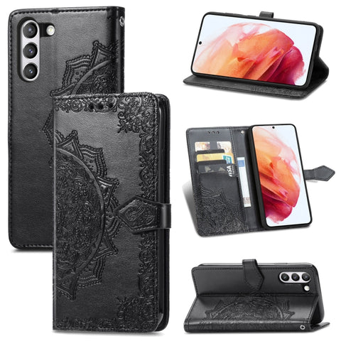 Halfway Mandala Embossing Pattern Horizontal Flip Leather Case with Holder & Card Slots & Wallet & Lanyard, For Galaxy S21 FE