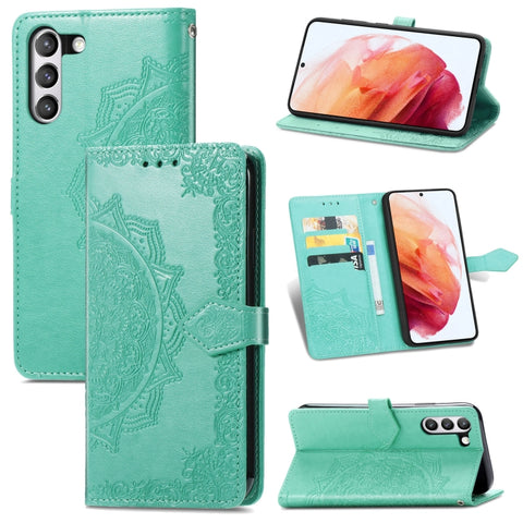 Halfway Mandala Embossing Pattern Horizontal Flip Leather Case with Holder & Card Slots & Wallet & Lanyard, For Galaxy S21 FE
